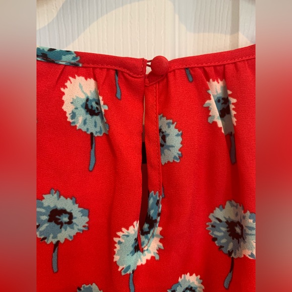 J. Crew Factory 3/4 Sleeve Red Floral Dress with ruffle waist details, US 20 - Picture 8 of 8